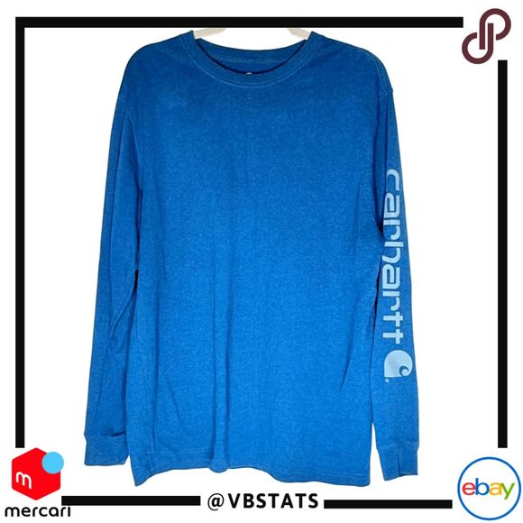 Carhartt Men's Original Fit Long Sleeve Graphic Logo T-Shirt Blue Size Medium - Picture 1 of 8